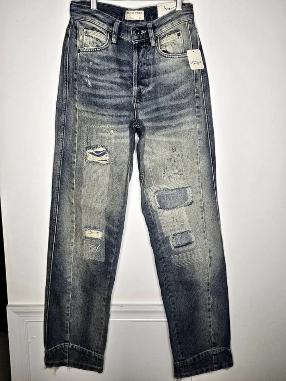 NWT Free People We The Free Stick Around Slim Curve Patchwork Jeans Size 25